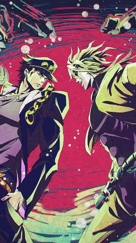 JoJo's Bizarre Adventure Jotaro Kujo versus DIO intense rivalry red yellow wallpaper background