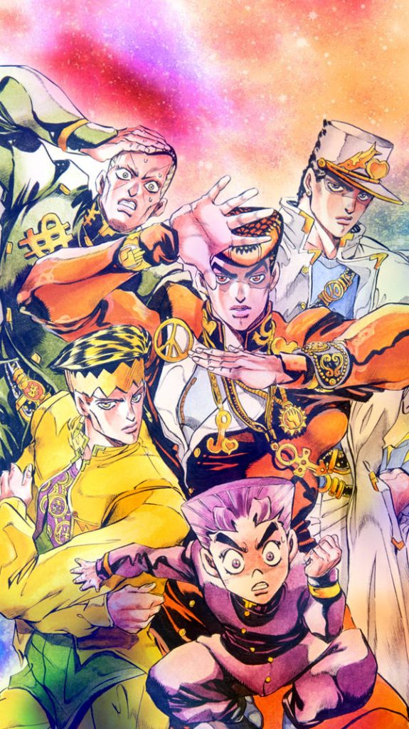 JoJos Bizarre Adventure Part 4 wallpaper with Josuke Koichi Rohan Okuyasu Jotaro cosmic nebula background