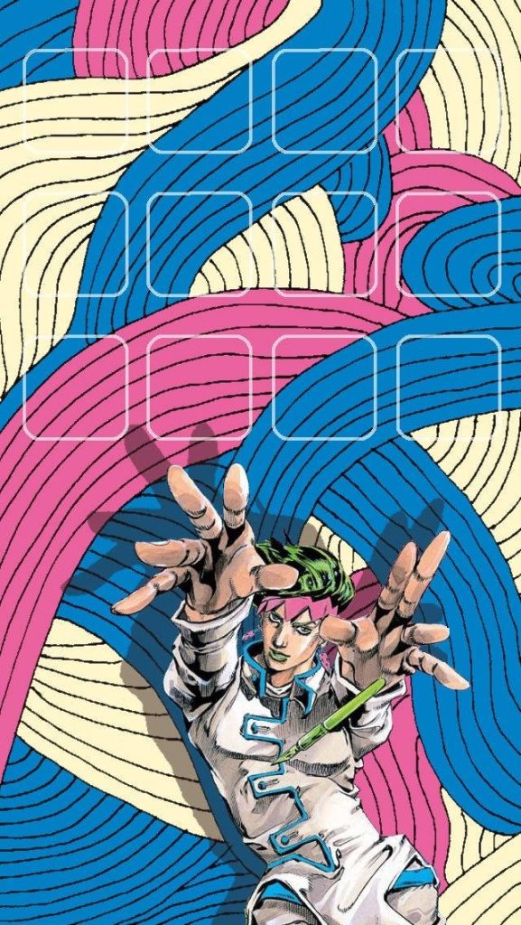 JoJo’s Bizarre Adventure Rohan Kishibe wallpaper vibrant manga style abstract blue pink background