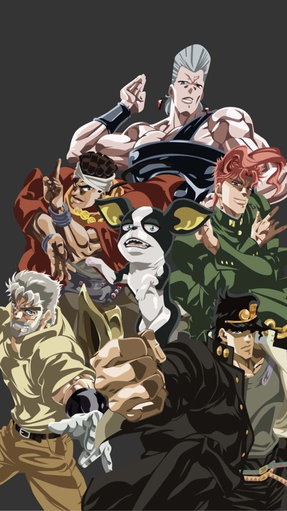 JoJo's Bizarre Adventure Stardust Crusaders cast vibrant cel shaded anime wallpaper background
