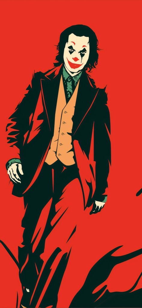Minimalist Joaquin Phoenix Joker illustration with red background vector iPhone wallpaper DC fan