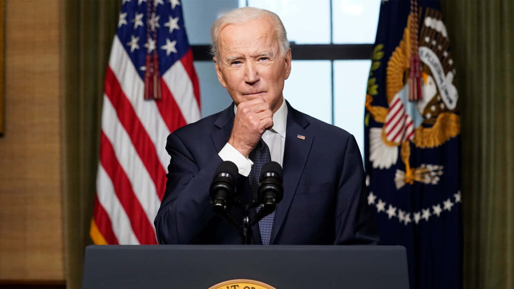 Joe Biden Portrait Wallpaper: Presidential Determination at Podium