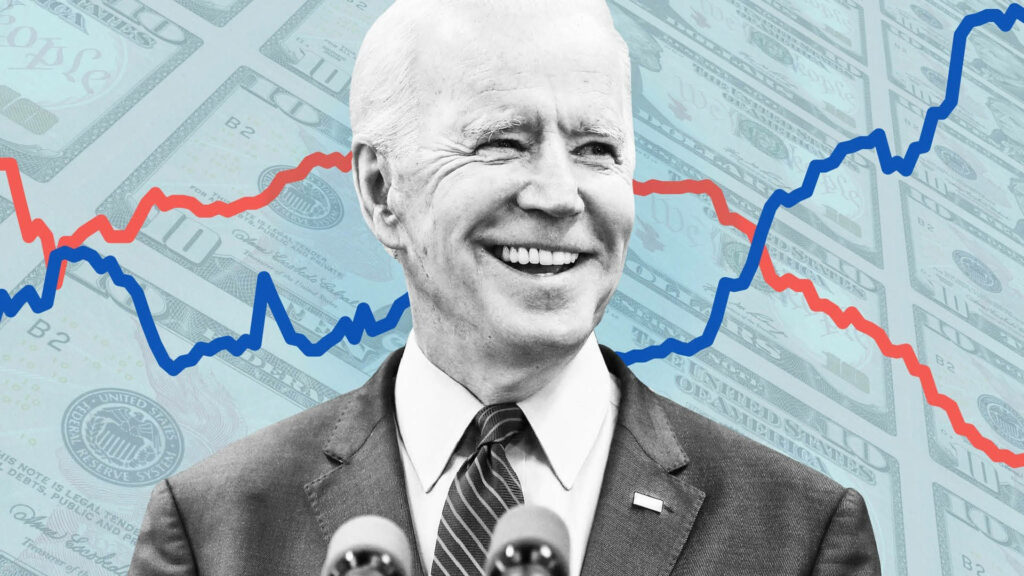 Joe Biden Smiling Wallpaper: Economic Themes with Stock Market & Dollars