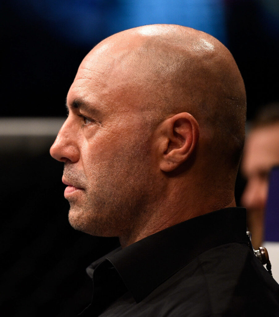 Joe Rogan focused side profile watching sports match intense expression wallpaper background
