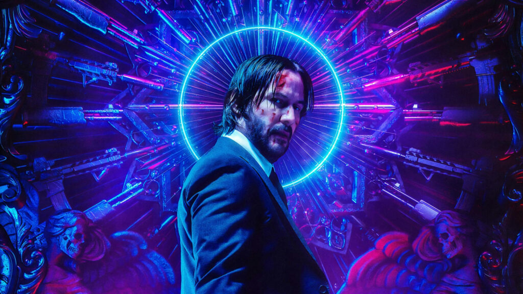 The Ultimate Badass: John Wick's Neon Silhouette Prepares for Action as Wallpaper