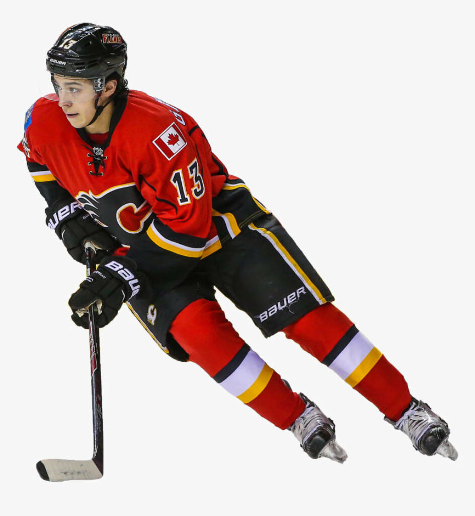 Johnny Gaudreau Calgary Flames dynamic wallpaper NHL action red yellow uniform ice hockey