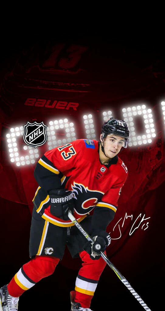 Johnny Gaudreau Calgary Flames wallpaper red background NHL logo ice hockey energy tribute