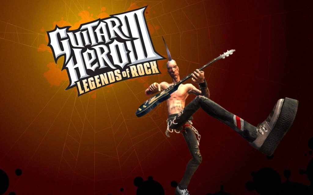 Guitar Hero III Johnny Napalm punk shirtless purple mohawk guitar orange ink splatter wallpaper