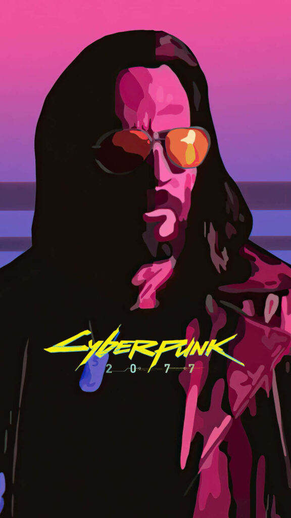 The Neon Legend: Johnny Silverhand Rules the Cyberpunk Realm on Android with Mesmerizing Purple Glow Wallpaper