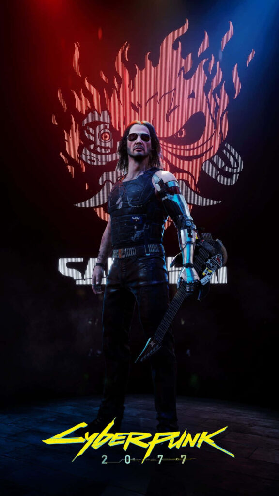 Techno-Dystopian Marvel: Johnny Silverhand and the Mystic Dragon Poster - Android Cyberpunk 2077 Wallpaper