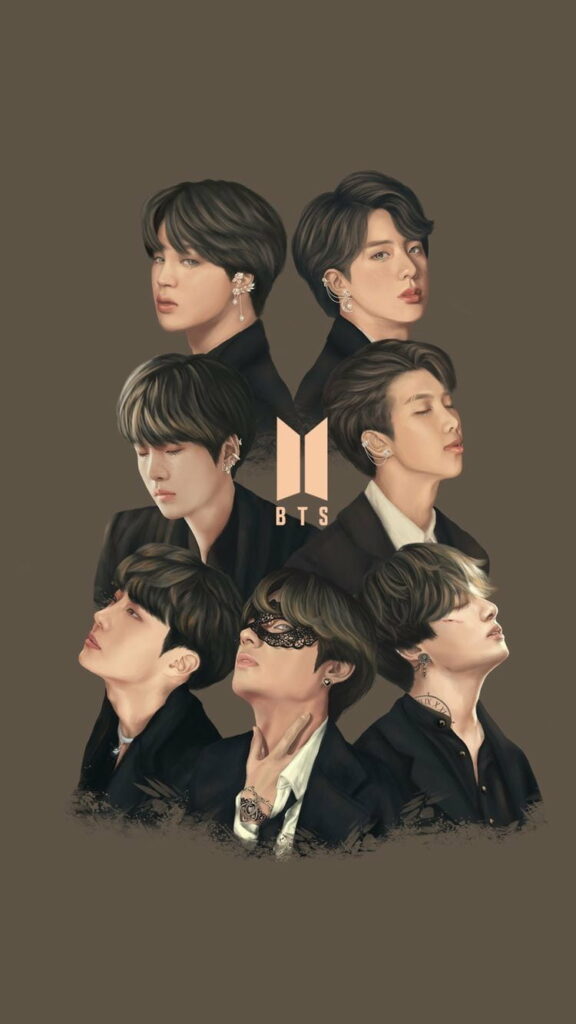 BTS Phone Wallpaper: High-Quality Band Member Portraits on Brown Background