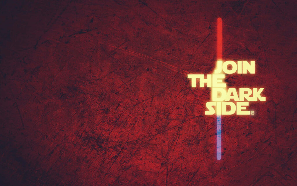 Gritty Red Wallpaper with Glowing Lightsaber & Join the Dark Side Text
