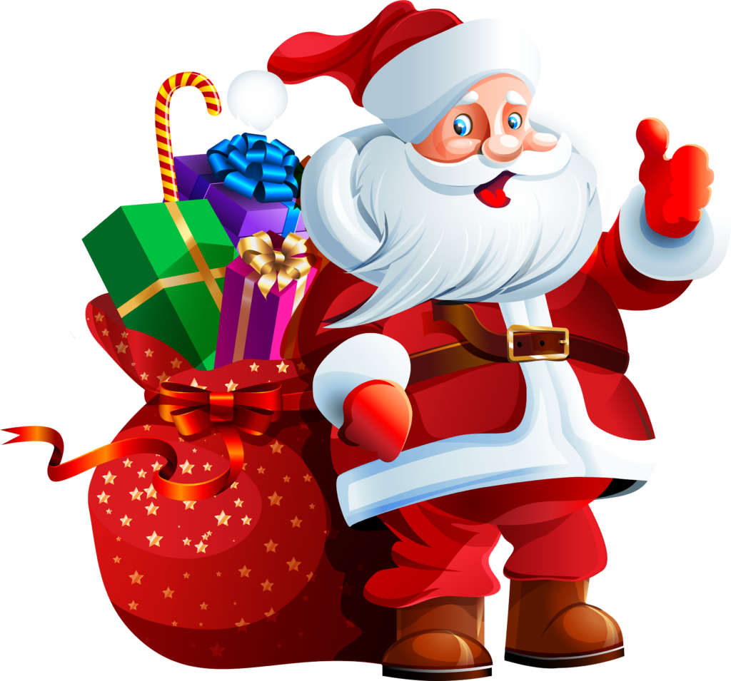 Festive Santa with Colorful Presents: Holiday Cheer and Joy Wallpaper