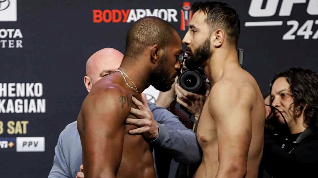 Jon Jones vs Dominick Reyes UFC 247 intense face-off Light Heavyweight Championship wallpaper