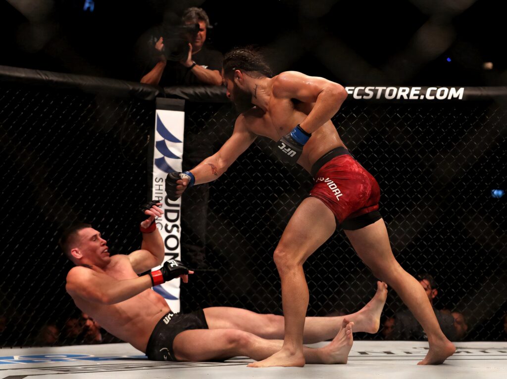 Jorge Masvidal knockout punch against Darren Till UFC London 2019 intense MMA action wallpaper