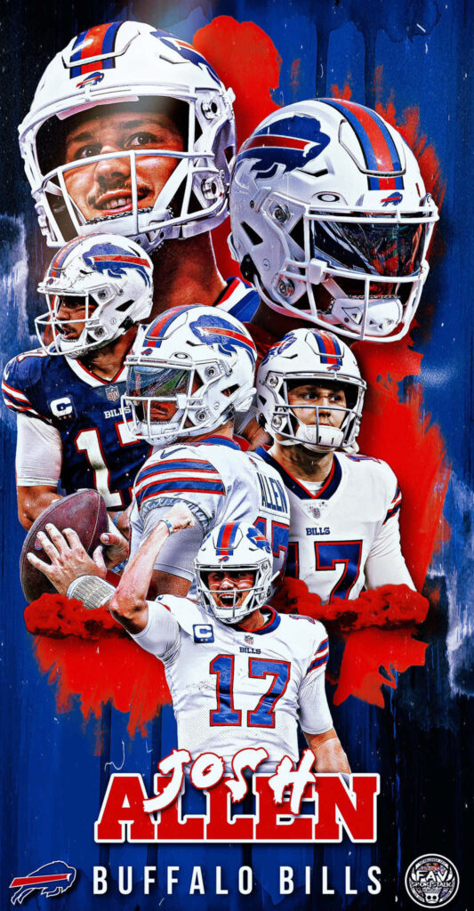 Josh Allen Buffalo Bills dynamic wallpaper multiple action poses blue red white team colors