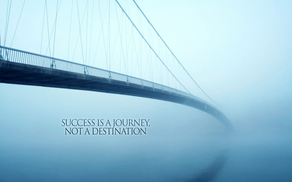 Misty Bridge to Success: Embracing the Journey, Not Just the Destination - Inspirational Desktop Background Wallpaper