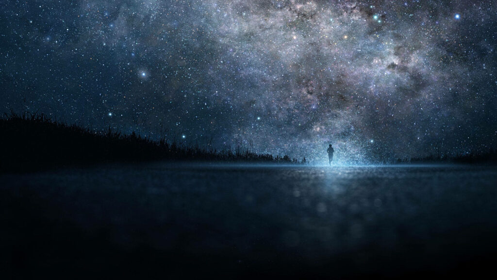 Embracing Destiny: The Glowing Journey in the Starry Galaxy - Macbook Pro Aesthetic Background Wallpaper
