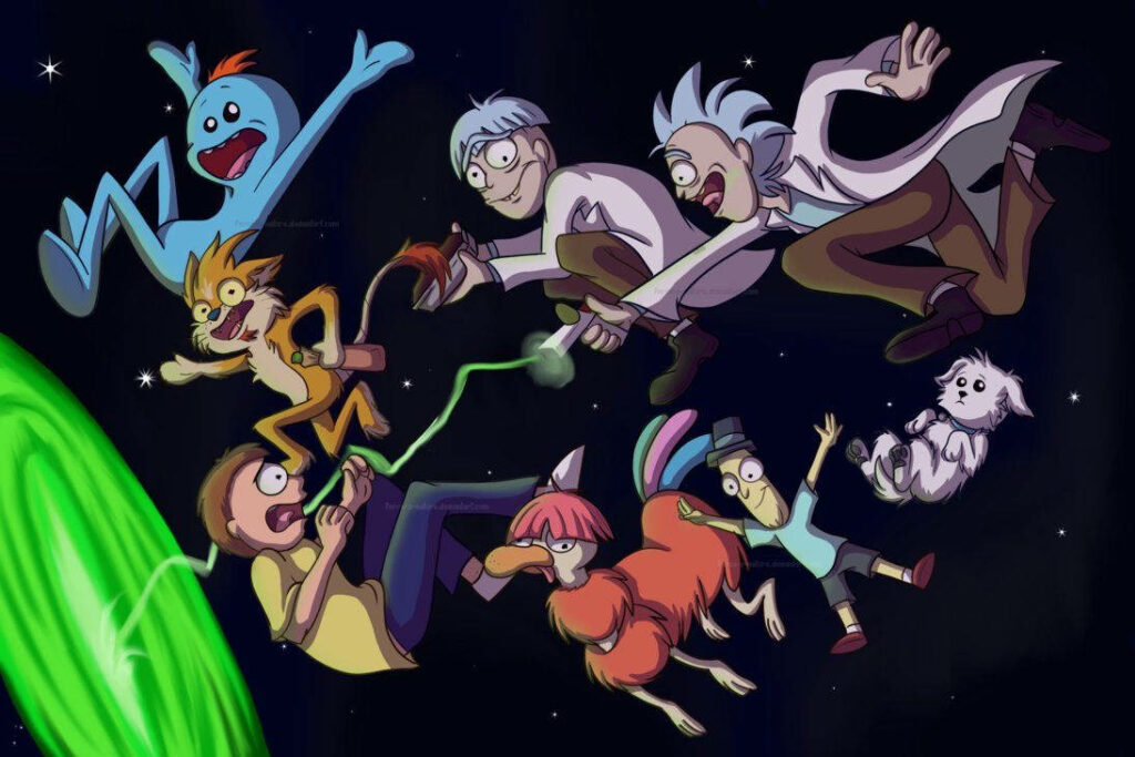 Quirky Quartet: Meet Rick, Morty, Summer, and Jerry from the Beloved Animated Show, Rick and Morty Wallpaper