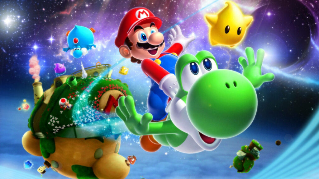 Galactic Adventures with Mario: Stunning Wallpaper of Our Beloved Hero Exploring the Universe