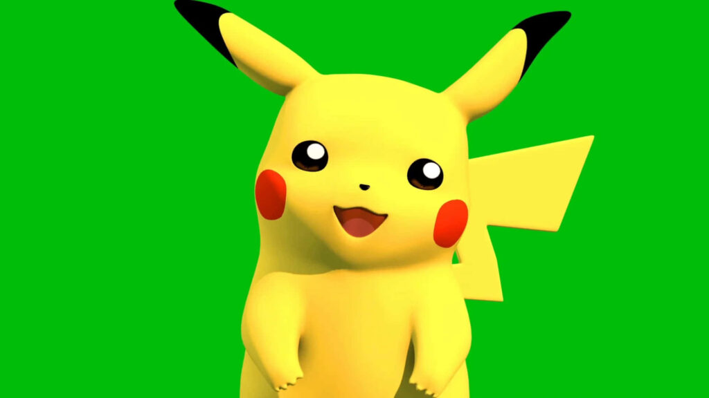 Joyful 3D Pikachu Wallpaper on Solid Green Background | Pokemon Go Fun