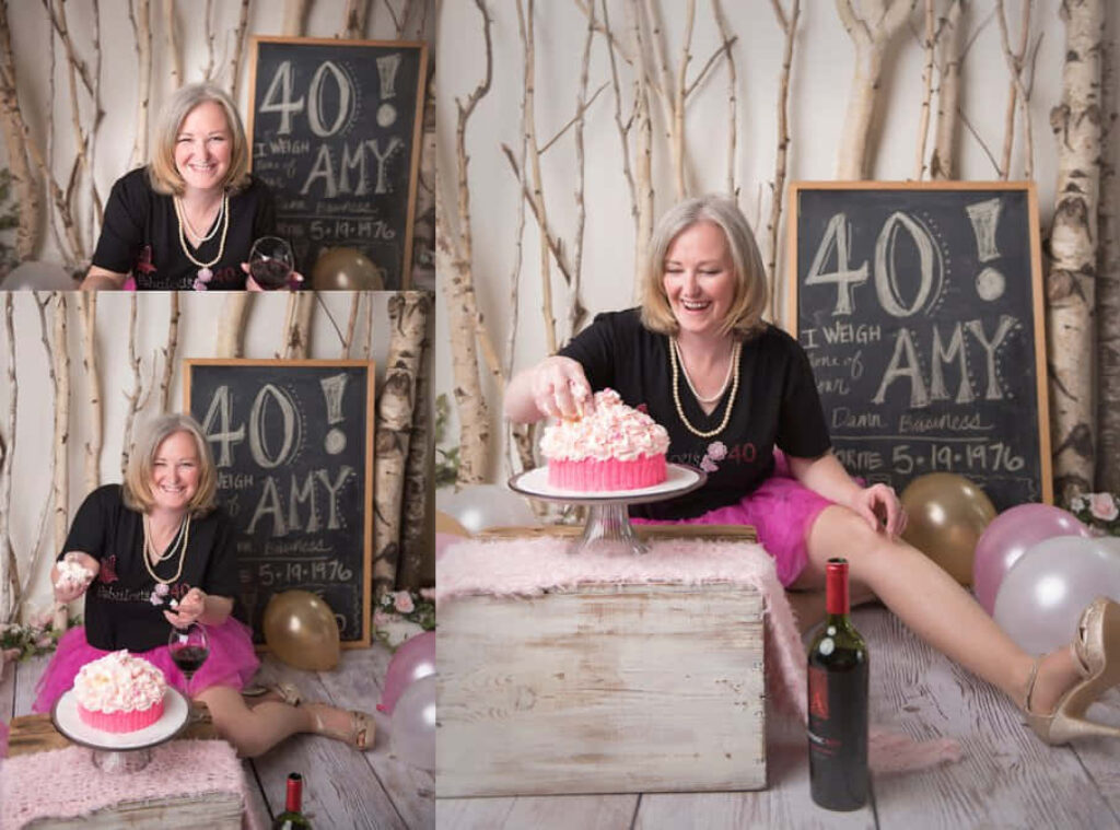 Joyful 40th Birthday Celebration with Cake Smash & Festive Backdrop Wallpaper