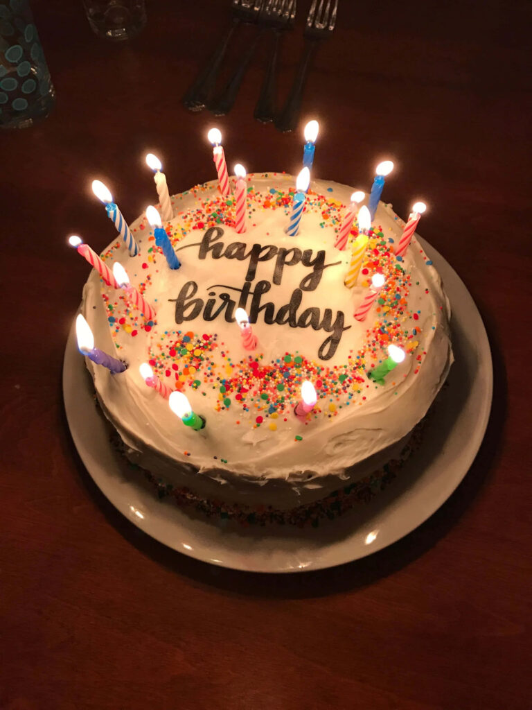 Festive Birthday Cake with Candles & Sprinkles – Joyful Celebration! Wallpaper