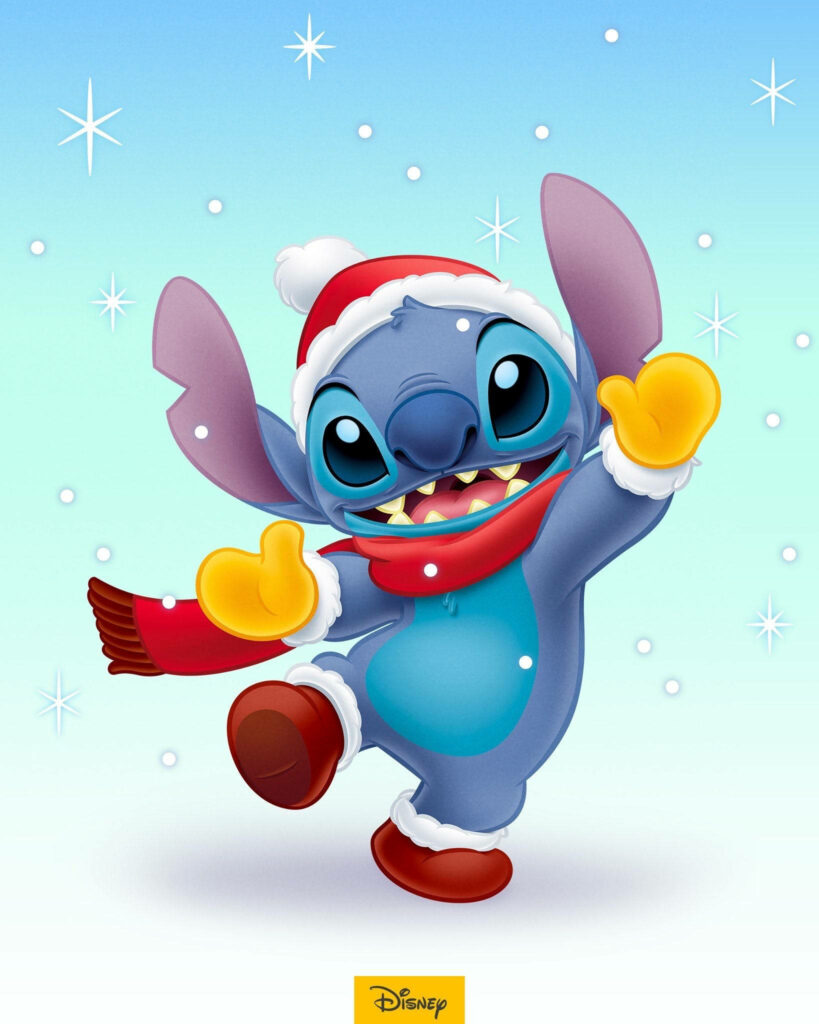 Festive Blue Character in Santa Hat - Colorful Holiday Wallpaper