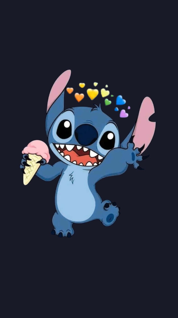 Joyful Cartoon Character with Ice Cream on Dark Heart Background Wallpaper