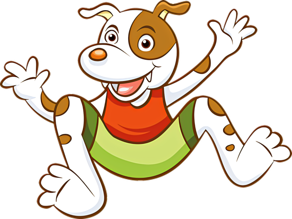 Joyful Cartoon Dog Jumping - Vibrant and Lively Wallpaper Design