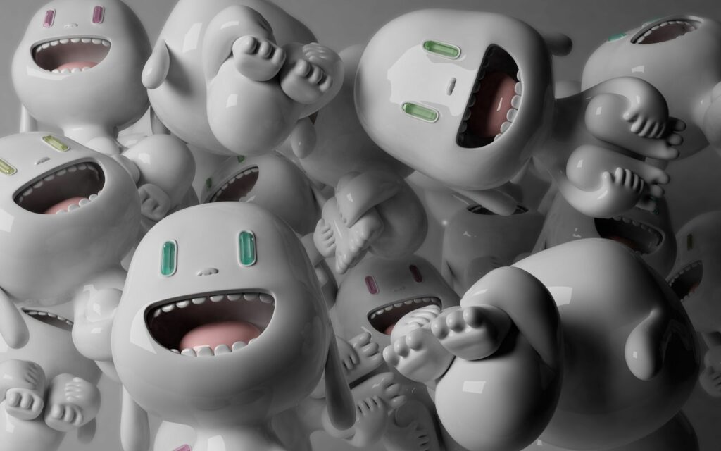 Joyful Cartoon Dolls Wallpaper - Bright Smiles & Lively Background
