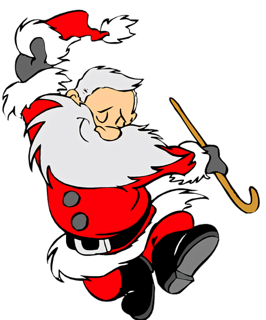 Joyful Cartoon Santa Claus Dancing on Transparent Background Wallpaper