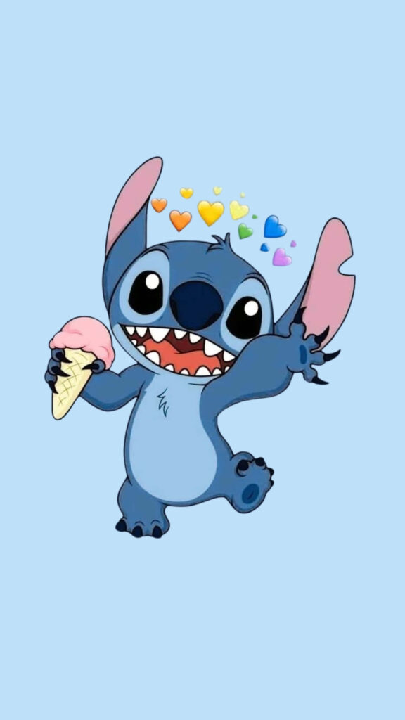 Joyful Character with Ice Cream Cone & Colorful Hearts Wallpaper