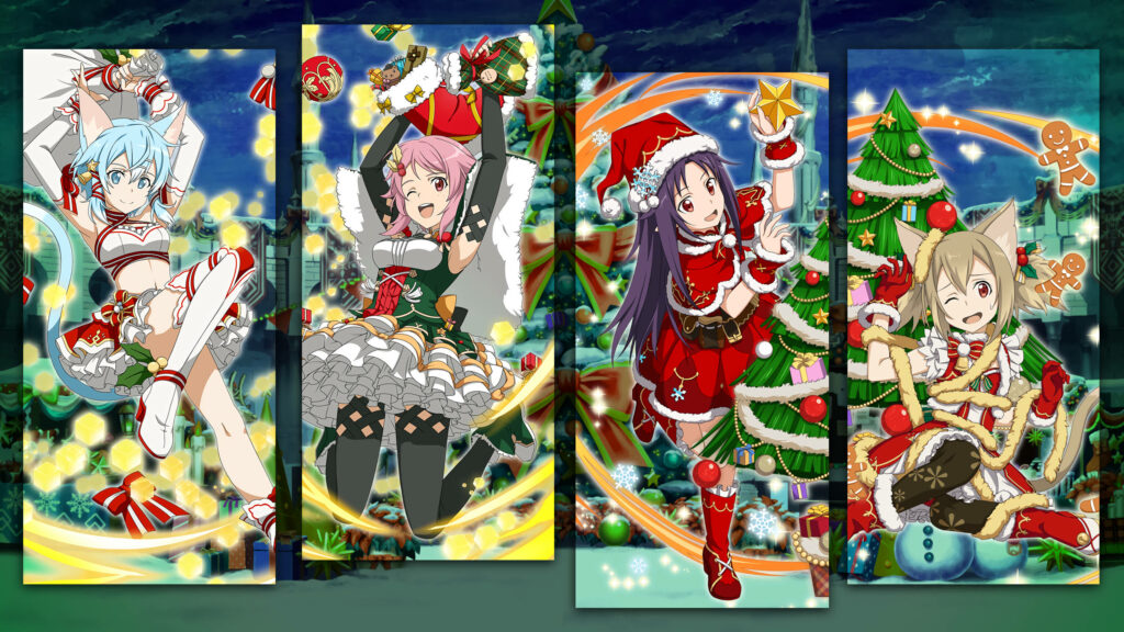 Festive Anime Girls Christmas Wallpaper with Twinkling Holiday Lights