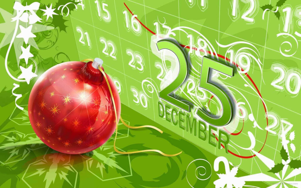 Bold Red Christmas Ornament Wallpaper with Festive Green Background