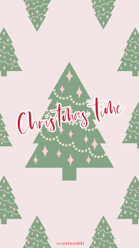 Elegant Pink Christmas Wallpaper with Green Tree & White Ornaments