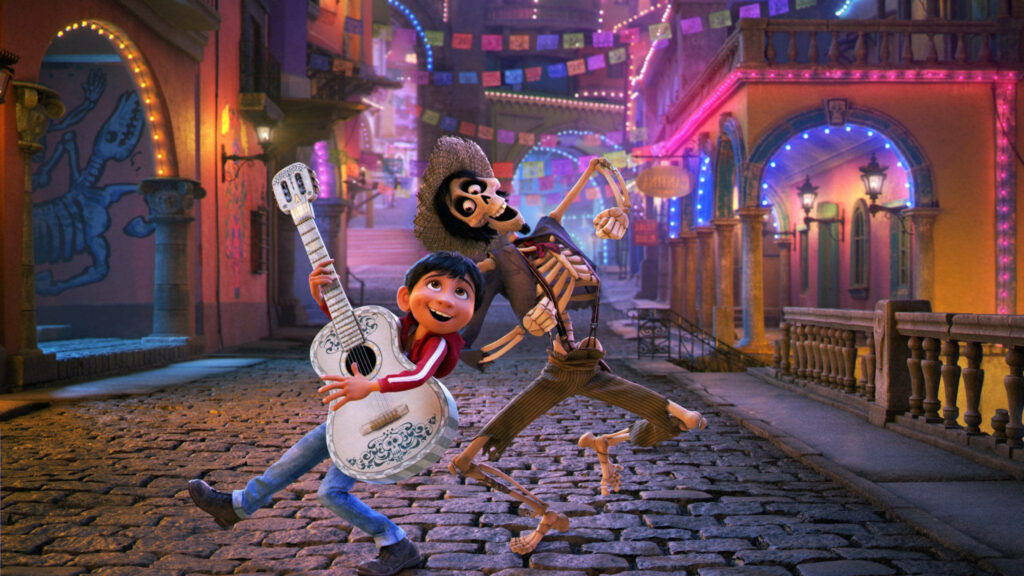 Joyful Coco: Hector & Miguel Dance in a Colorful Street - Wallpaper