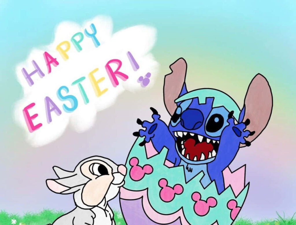 Happy Easter Wallpaper: Joyful Scene with Bunny & Colorful Eggs
