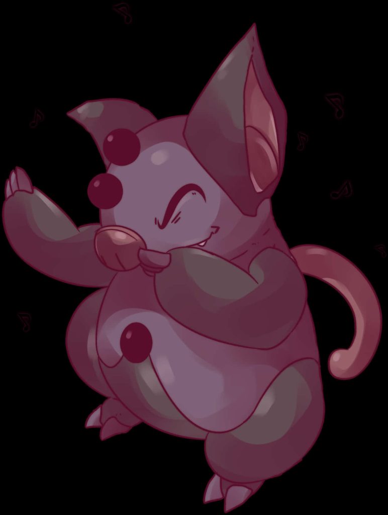 Grumpig Pokémon digital art on black background with musical notes and black pearls wallpaper