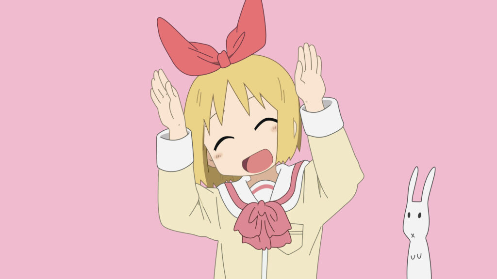 Joyful Haruna from Nichijou with Rabbit - Happy Pink Wallpaper