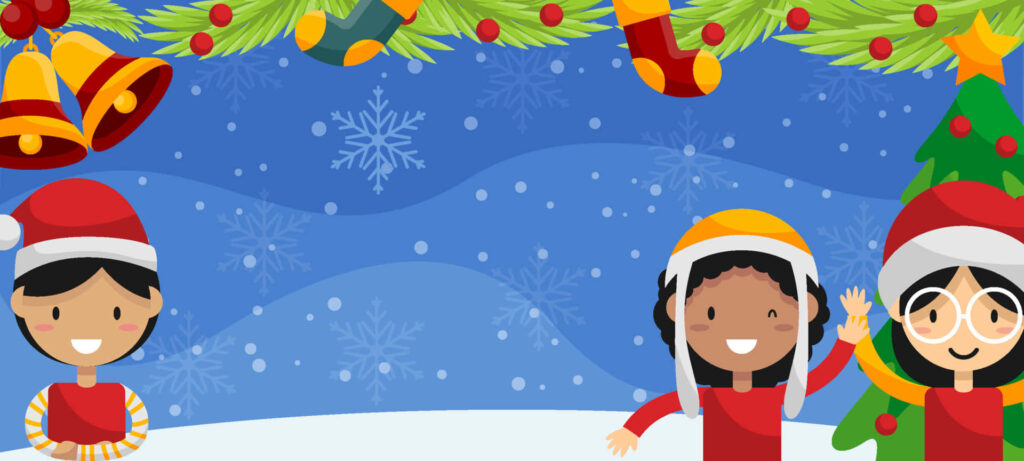 Cheerful Holiday Wallpaper: Kids, Snow, & Festive Decor