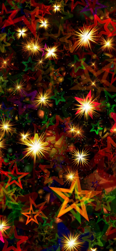 Festive Christmas Wallpaper: Colorful Stars & Swirling Patterns