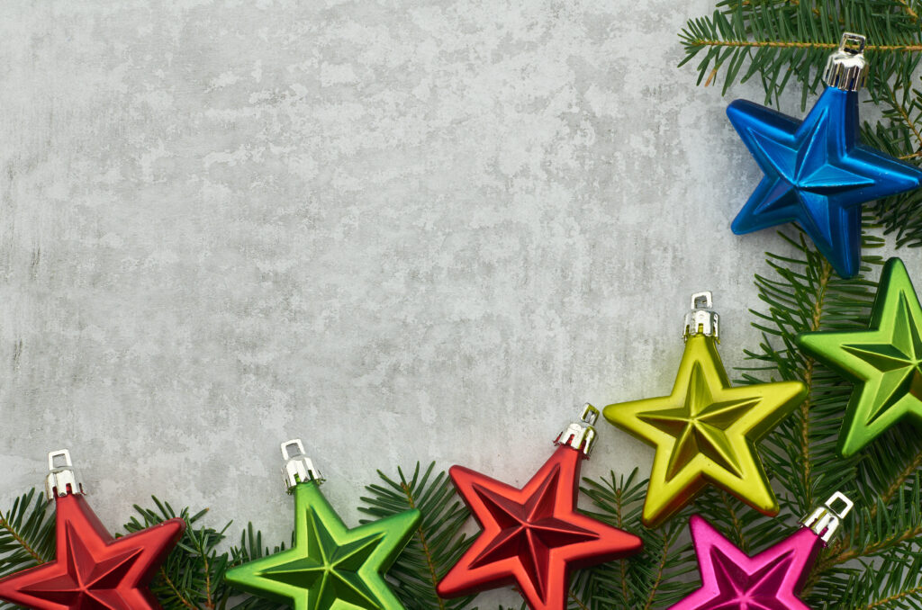 Festive Wallpaper with Colorful Stars & Pine for Holiday Cheer