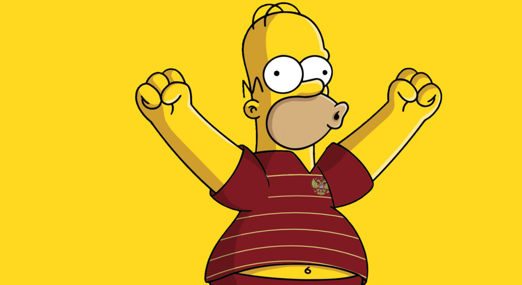 Joyful Homer Simpson in Maroon Shirt - Lively Wallpaper Background