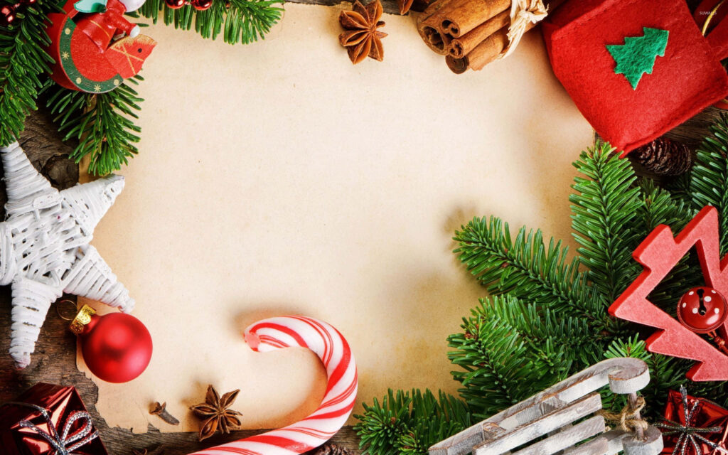 Joyful Christmas Wallpaper: Vibrant Decorations & Rustic Background
