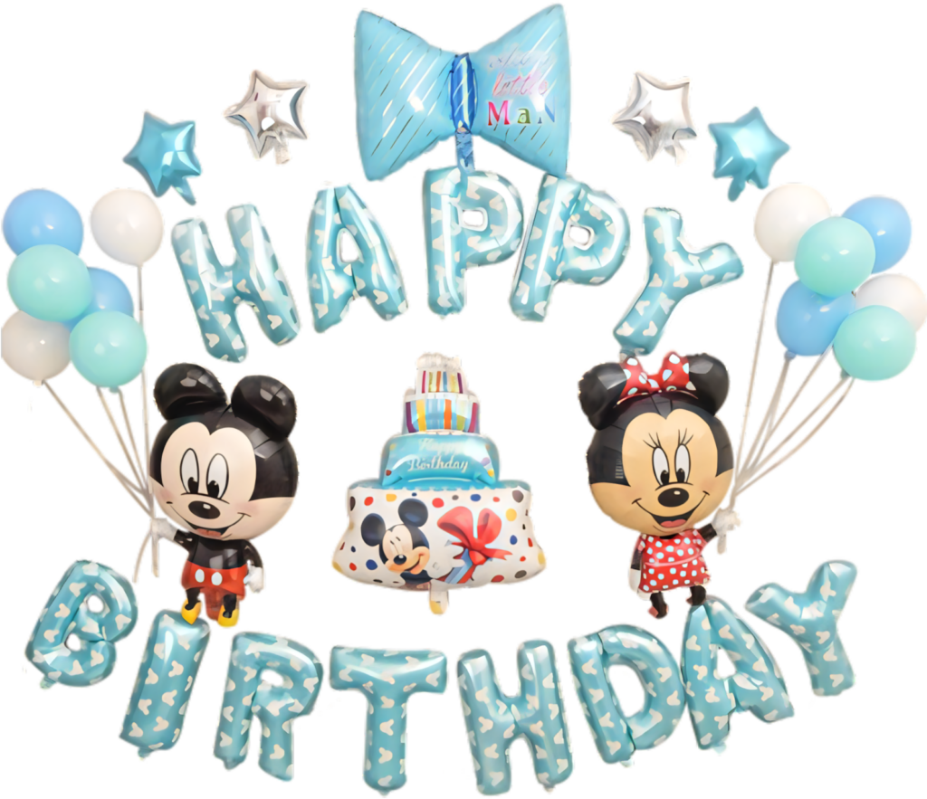 Joyful Mickey & Minnie Birthday Wallpaper with Balloons & Cake