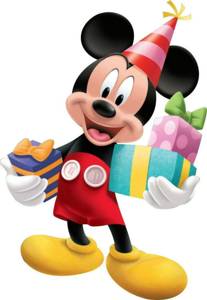 Joyful Mickey Mouse Birthday Wallpaper with Colorful Presents