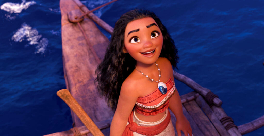 Moana Smiling on a Boat: Adventurous Movie Wallpaper Background