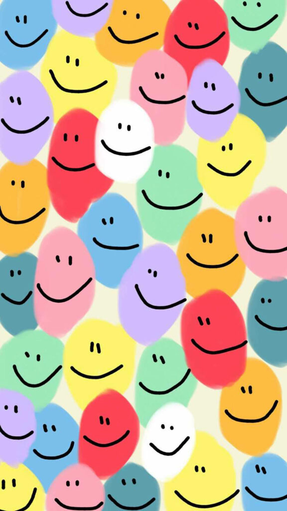 Vibrant Overlapping Preppy Smiley Faces: A Playful and Colorful Background Snapshot Wallpaper