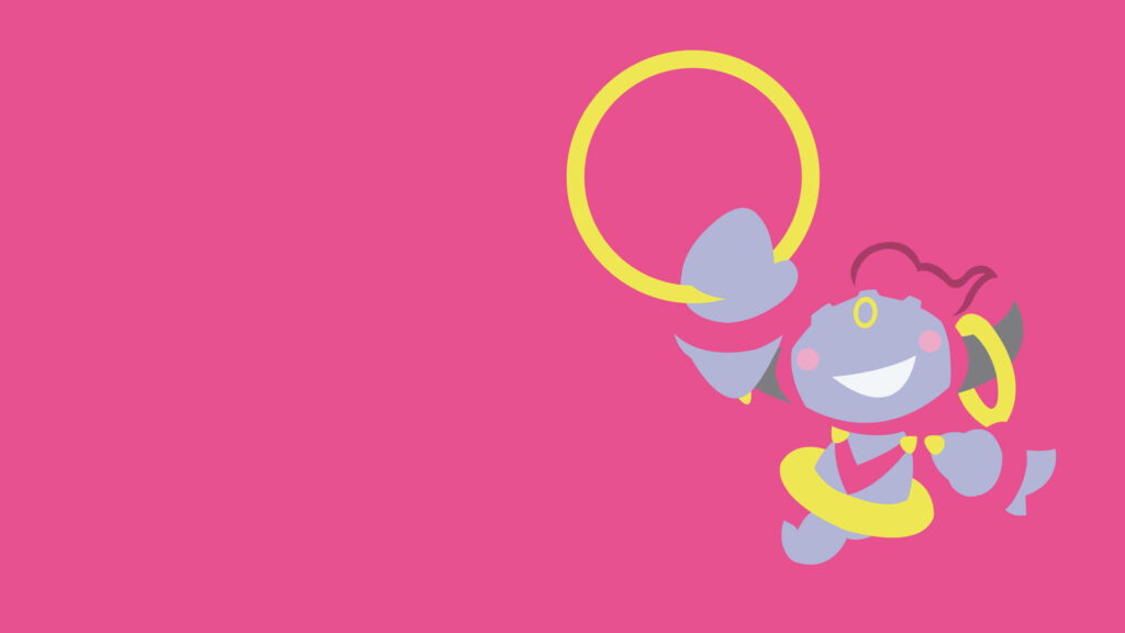 Joyful Purple Creature with Hoop on Bold Pink Minimalist Wallpaper